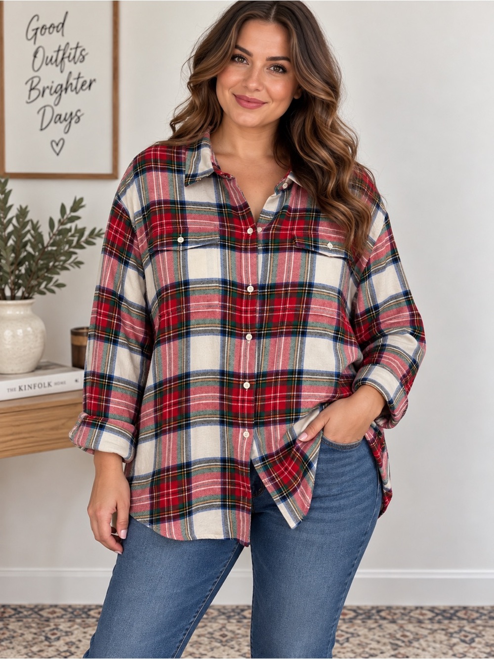 Old Navy Boyfriend Shirt Plaid Flannel Button Down 100% Cotton Size 2x